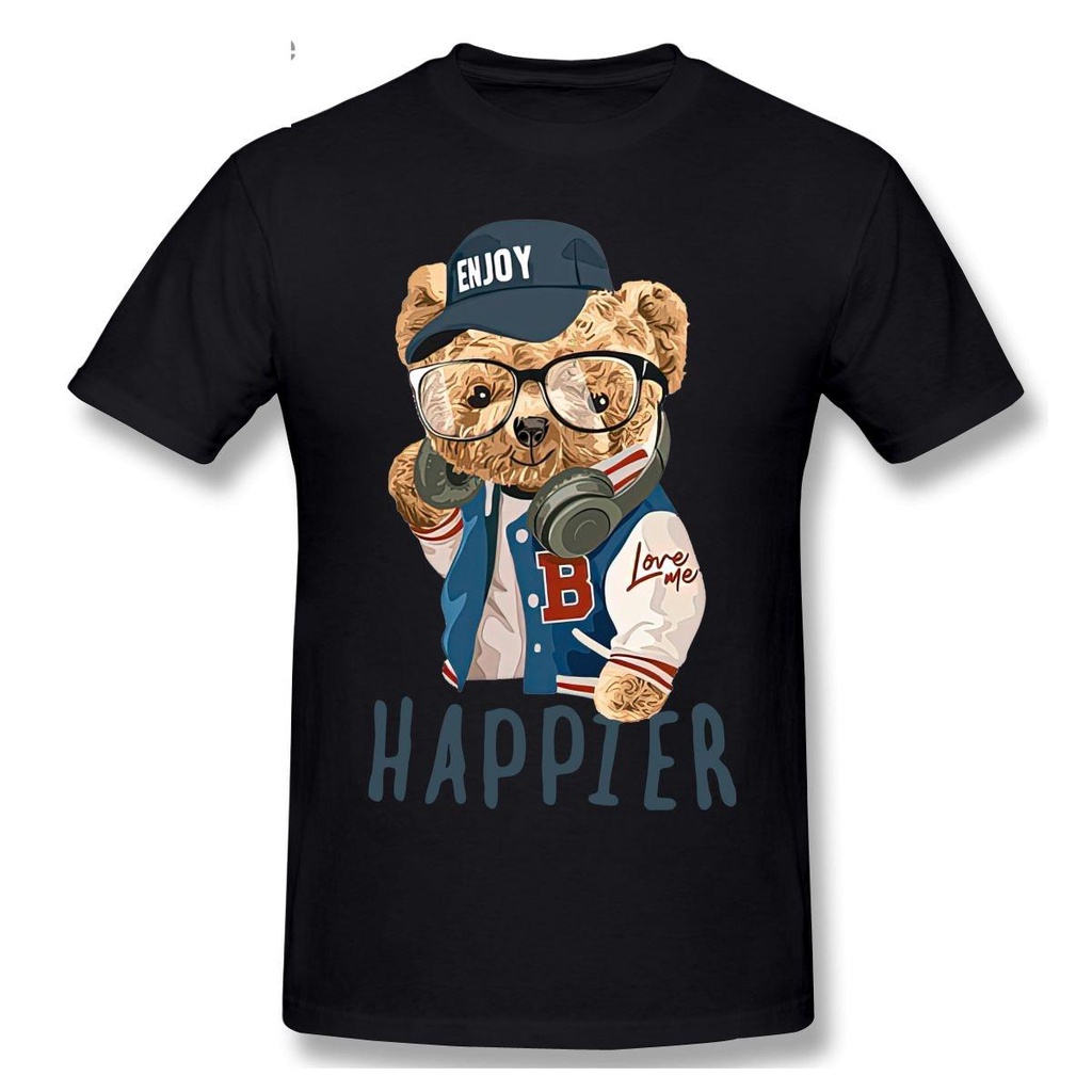 เสื้อยืด-แฮปปี้เตอร์ความคิดสร้างสรรค์ตัวอักษรเท็ดดี้หมีเสื้อยืดฮาราจูกุเสื้อยืดกราฟิกแบรนด์ทีท็อป