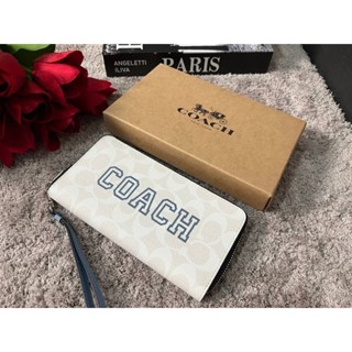 COACH CB865 LONG ZIP AROUND WALLET IN SIGNATURE CANVAS WITH VARSITY MOTIF