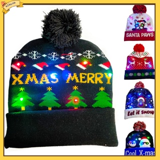 [Athena] หมวกบีนนี่ ผ้าถัก ประดับปอมปอม มีไฟ LED ให้ความอบอุ่น เหมาะกับของขวัญคริสต์มาส แฟชั่นฤดูหนาว