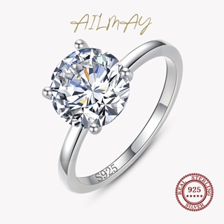 Ailmay แหวนเงินแท้ 925 ทรงกลม สไตล์คลาสิก 100% สําหรับผู้หญิง งานแต่งงาน