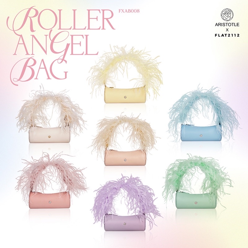 รูปภาพของFXAB008 : ROLLER ANGEL BAG กระเป๋าสะพาย Flat2112 x Aristot ทรงกลม singnature ลายกุหลาบ สายสระพายขนนกกระจอกเทศ ถอดได้ลองเช็คราคา