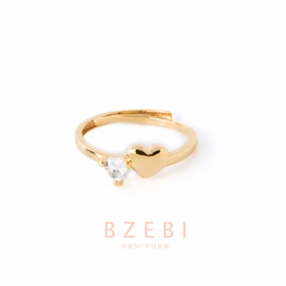 BZEBI แหวนแฟชั่น เพชร เกาหลี สีทอง สไตล์เกาหลี เครื่องประดับแฟชั่น 18k สําหรับผู้หญิง 519r