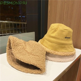 Desmondri หมวกบักเก็ตแฟชั่น แบบนิ่ม พิมพ์ลายตัวอักษร สองด้าน สไตล์เกาหลี เหมาะกับฤดูหนาว สําหรับผู้หญิง