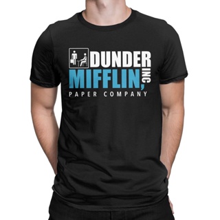 เสื้อครอปสายฝอ บริษัท กระดาษ Dunder Mifflin เสื้อยืดผ้าฝ้ายบริสุทธิ์เสื้อยืดตลกคอกลม Tees แขนสั้นเสื้อผ้าของขวัญ fi
