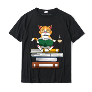 เสื้อเชิ้ต Bayan kedi kahve ve okuma kitapları Kitty T-Shirt Camisa เสื้อยืด Tops gömlek erkekler için klasik pamuk bask