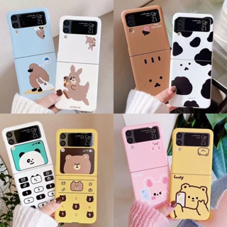 เคสโทรศัพท์มือถือแบบแข็ง กันกระแทก ลายการ์ตูนวัว หมีน่ารัก สําหรับ Samsung Galaxy Z Flip 4 Z Flip 3