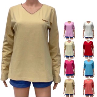 เสื้อคอวีผู้หญิงแขนยาว 8 สี  รอบอกเสื้อ 39 นิ้ว คอวีพิค็อท ผ้าคอตตอน Shirt for Women