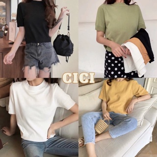 Cici ❣🇹🇭🚚พร้อมส่ง❣เสื้อไหมพรมแขนสั้น สไตล์เกาหลี(3256)