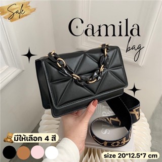 Anacami💥พร้อมส่ง💥𝐂𝐚𝐦𝐢𝐥𝐚 𝐁𝐚𝐠 กระเป๋าสะพาย สวยเรียบหรู สไตล์เกาหลี มีโซ่คล้อง💖 สายผ้าปรับได้ ลูกคุณมาก มีให้เลือก 4 สี