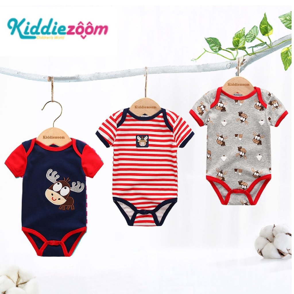 kiddiezoom-สูท-สีฟ้า-กวาง-สีชมพู-ลายทาง-สีเทา-jumpsuit-ผ้าฝ้ายแท้-แขนสั้น-ทารกแรกเกิด-ที่รัก-เด็กผู้ชาย-romper-ระบายอากาศได้-สาว-แฟชั่น