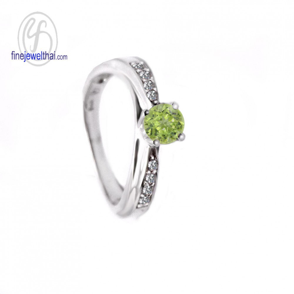 finejewelthai-แหวนเพอริดอท-เพชรcz-แหวนเงิน-แหวนพลอยแท้-periot-silver-ring-birthstone-r1282pd-เลือกสีตัวเรือนได้