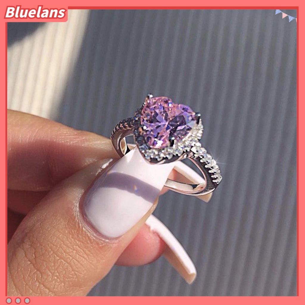 bluelans-แหวนแพลตตินัม-ชุบพลอยเทียม-รูปหัวใจ-สีชมพู-เครื่องประดับ-สําหรับผู้หญิง