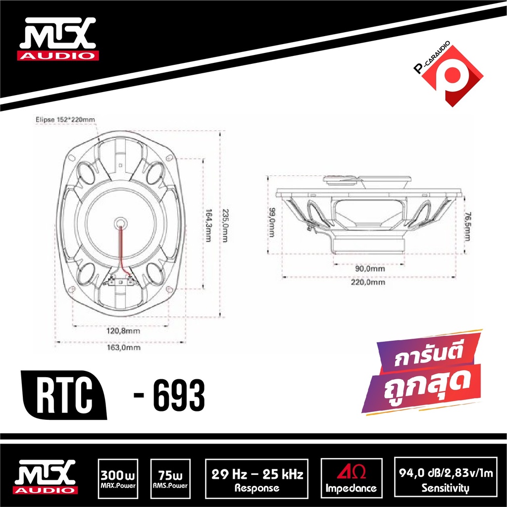 ลำโพงติดรถยนต์-6-9-นิ้ว-mtx-rtc693-เบสหนักเสียงดี-ราคา-1850-บาท-เครื่องเสียงรถยนต์-แกนร่วม3ทาง