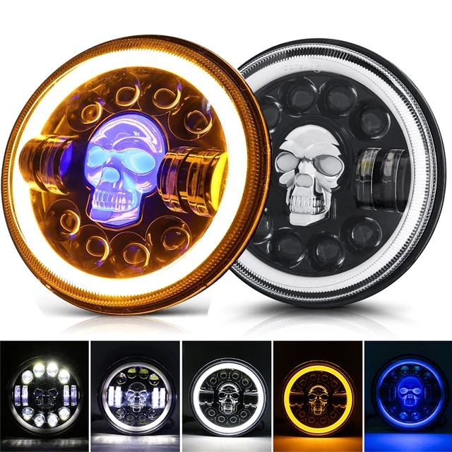 พร้อมส่ง-ไฟหน้ารถยนต์-led-h4-7-นิ้ว-hi-lo-beam-rgb-12-80v-คุณภาพสูง-สําหรับ-jeep-wrangler-lada-4x4-niva-offroad-hummer