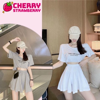 ร้านในไทย มีปลายทางค่า ชุดเซ็ทเสื้อครอป+กางเกงกระโปรงแบบพริ้ว  ชุดเซ็ทมินิมอล ชุดเซ็ต2ชิ้น สวมใส่สบาย