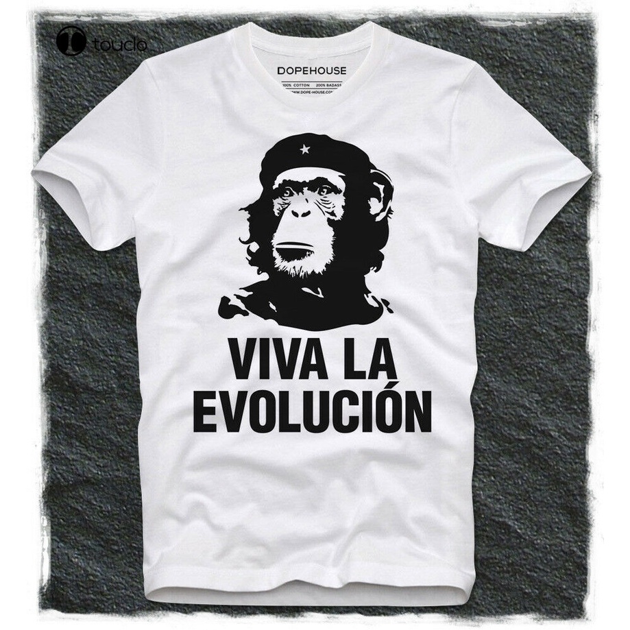เสื้อยืดเปล่า-เสื้อยืดใหม่-viva-la-evolucion-revoluvion-che-guevara-ชาร์ลส์ดาร์วินวิทยาศาสตร์ลิงเสื้อยืด-unisex