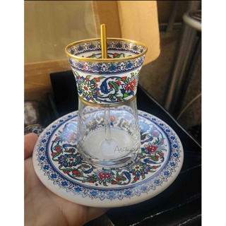 (พร้อมส่ง) Turkish tea glass - แก้วชาตุรกี พร้อมจานรอง