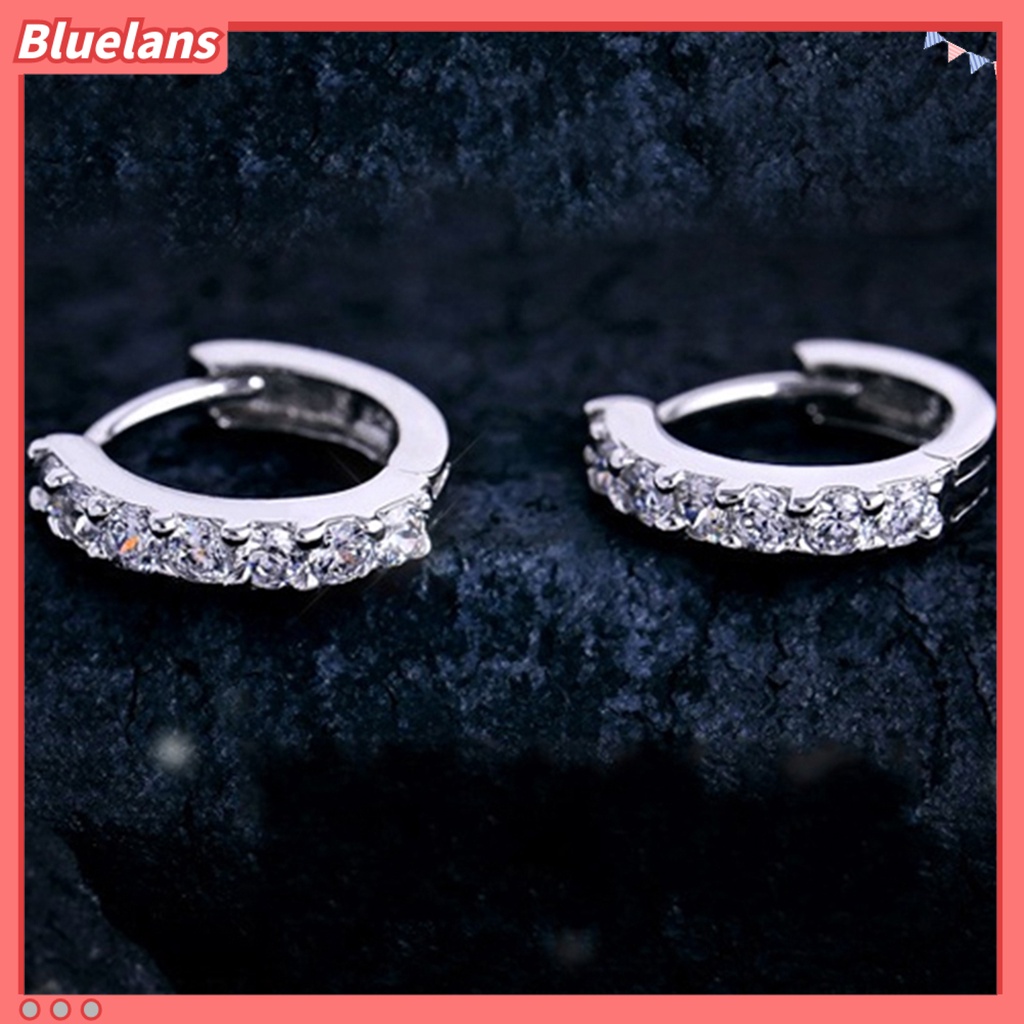 เครื่องประดับ-ต่างหูห่วงแฟชั่นตกแต่งอัญมณีคริสตัลสีขาว