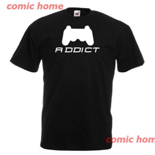 Tee comic home 2021 เสื้อยืดผ้าฝ้ายพิมพ์ลาย Video Game Addict Fps Rpg สําหรับผู้ชายสีดํา discount