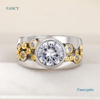 Fancy แหวน ประดับเพทาย ทรงกลม ขนาดใหญ่ หรูหรา สไตล์วินเทจ เครื่องประดับ สําหรับผู้ชาย และผู้หญิง