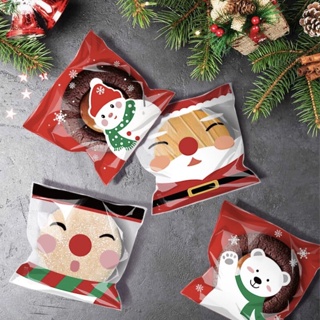 ถุงฝากาว Xmas คละ 2 ลาย น่ารักมากๆ แพค 50 ใบ พร้อมถาดใส่ขนมให้เลือกจับคู่กัน ถุงคุกกี้ คริสต์มาส ถุง OPP Cookie Bag