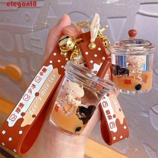 ELEGANT Milk Tea Cup Bear Keychain Mini Gifts Key Chain Jewelr Accessories Ornament Bag Charms Liquid Oil Keyring