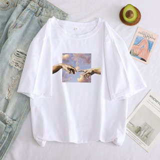 เสื้อยืดผู้ชาย ผู้หญิงใหม่เสื้อยืด Michelangelo ตลกการ์ตูนพิมพ์แขนสั้นกรันจ์ความงามมือกราฟิกเสื้อผ้าลําลอง