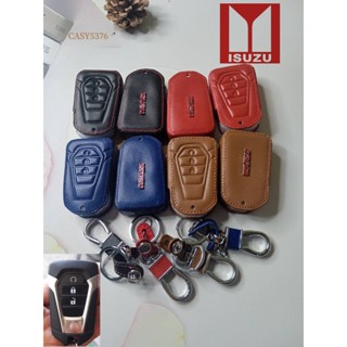 พร้อมส่ง ซองกุญแจหนัง All-New ISUZU D-MAX 2020 รุ่น Smart Key หนังแท้ เดินด้ายแดง โลโก้โลหะ 3 ปุ่ม