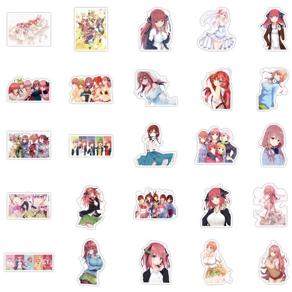 พร้อมส่ง-เจ้าสาวผมเป็นแฝดห้า-sticker-สติกเกอร์กันน้ำรูปแบบที่แตกต่างกัน-anime-50ชิ้น-japan