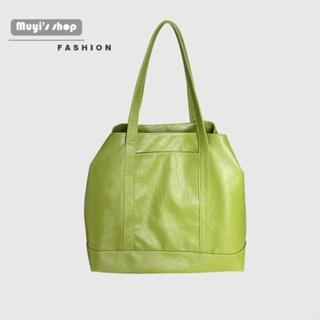 กระเป๋าสะพายไหล่ หนัง PU แบบนิ่ม ขนาดใหญ่ จุของได้เยอะ สีเขียว สีครีม สําหรับผู้หญิง