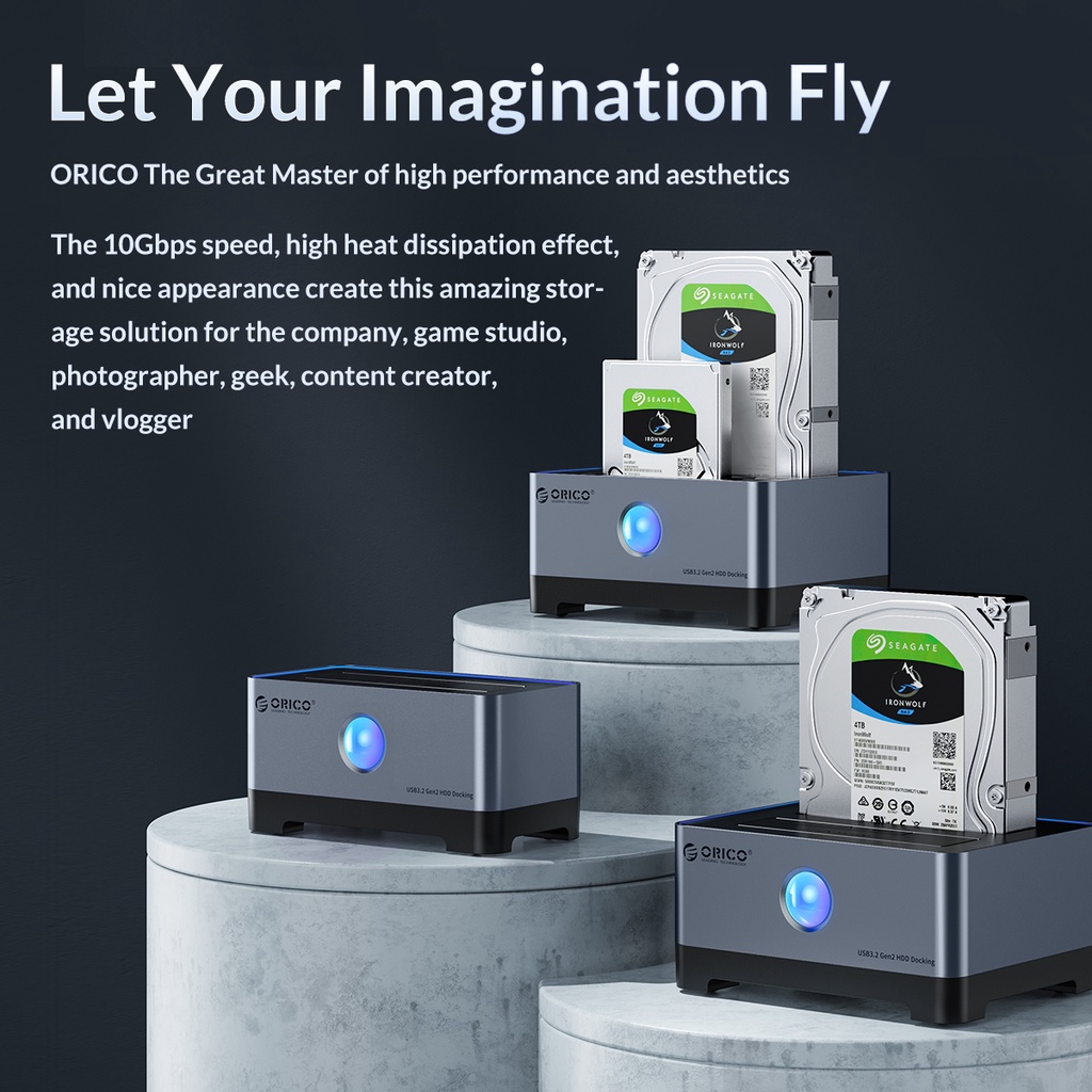 Orico RGB HDD Docking Station Type-C อลูมิเนียม 2.5/3.5 นิ้ว HDD Case ...