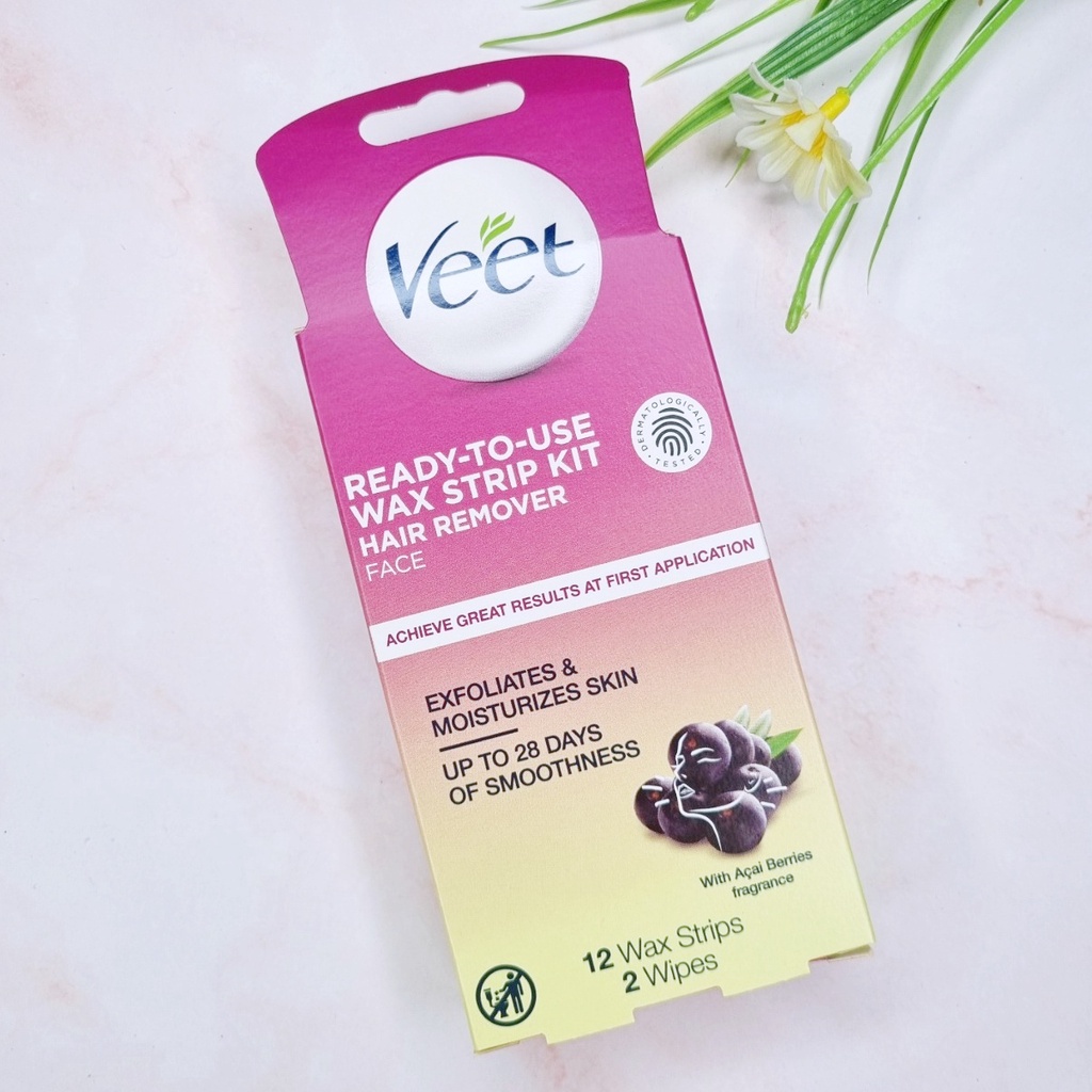 [Veet®] ReadytoUse Wax Strip Kit Face 12 Wax Strips 2 Wipes วีท แผ่น