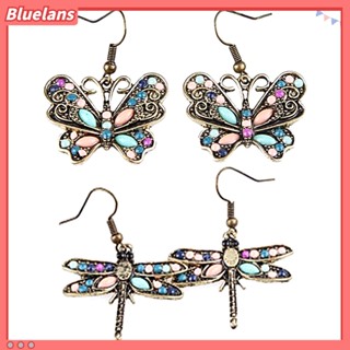 Bluelans ต่างหูตะขอ จี้รูปผีเสื้อ แมลงปอ ประดับพลอยเทียม เครื่องประดับสตรี