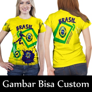 เสื้อกีฬาแขนสั้น ลายทีมฟุตบอลโลก BRAZIL สําหรับผู้หญิง 2022