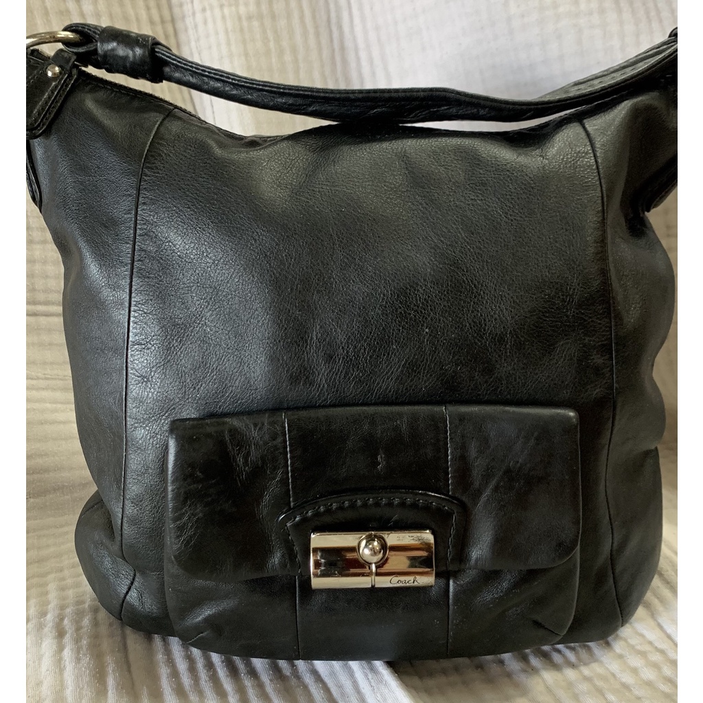 กระเป๋ามือสอง-coach-2way-bag-black-silver-metal-fittings-14783-ladies-calf-shoulder-bag-b-rank-used-ginzo