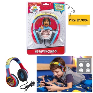 Ryans World Kids Headphones, Adjustable Headband, Stereo Sound, 3.5Mm Jack, Wired Headphones for Kids