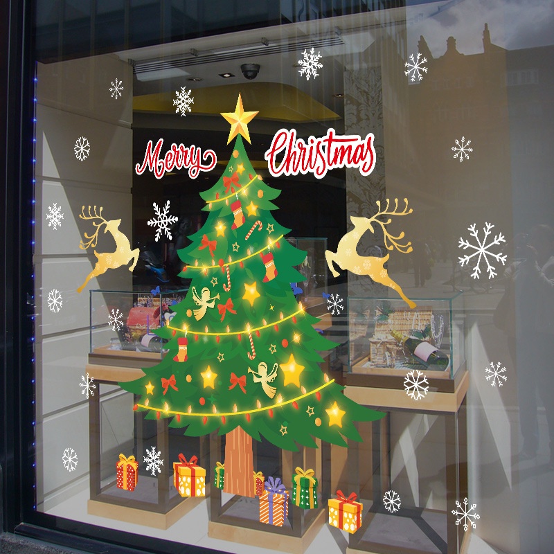 สติกเกอร์-ลายต้นคริสต์มาส-ขนาดใหญ่-สีทอง-สําหรับตกแต่งกระจก-หน้าต่าง-ห้างสรรพสินค้า-วันปีใหม่