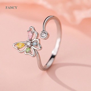 Fancy แหวนผีเสื้อ ลูกบาศก์ เพทาย ดอกไม้ ปรับได้ เครื่องประดับสําหรับผู้หญิง เด็กผู้หญิง