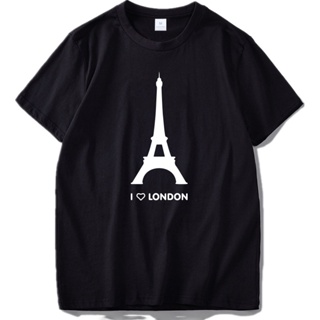 เสื้อเชิ้ตชาย เสื้อยืดผู้หญิง I Love ลอนดอน ไอเฟล ทาวเวอร์ ตลก ออกแบบ แฟชั่น Tshirts สําหรับ ผู้ชาย Homme นุ่ม Hipster C