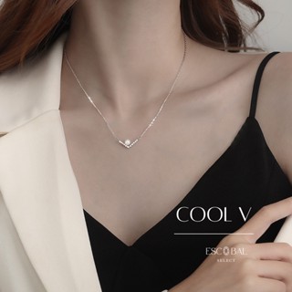 ESCOBAL✨พร้อมส่ง สร้อยคอเงินแท้ Cool V จี้เพชรคู่มุก สร้อยเพชร สร้อยมุกแท้ 100% สร้อยคอแฟชั่น สร้อยคอมุกแฟชั่น สร้อยเงิน