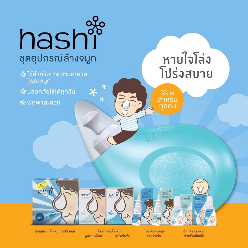 hashi-plus-set-ฮาชชิ-พลัส-ชุดล้างจมูก-พร้อมเกลือล้างจมูก-สูตรธรรมดา-15-ซอง-มีสีชมพูและสีฟ้า