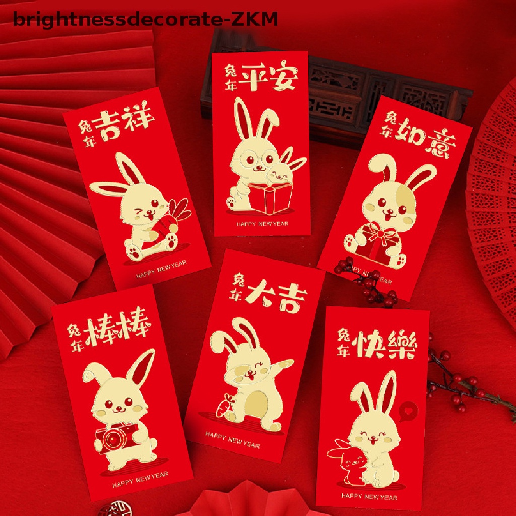 brightdecorate-ซองจดหมาย-ลายกระต่าย-สไตล์จีน-สีแดง-2023-6-ชิ้น
