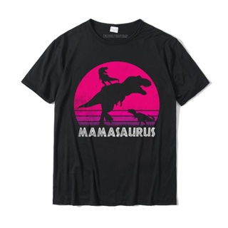 เสื้อวินเทจผญ Vintage Retro 2 çocuk Mamasaurus gün batımı komik hediye anne için svetşört cosieSummer T Shirt toptan pam