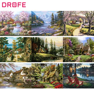 Drofe 【40*50 ซม. ไม่มีกรอบ】ภาพวาดสีน้ํามัน ตามตัวเลข รูปสวน สําหรับผู้ใหญ่ ตกแต่งผนังบ้าน