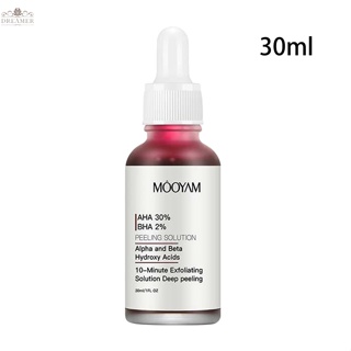 Dreamer Face Peeling Solution AHA 30% + BHA 2% กรดผลไม้ กรดซาลิไซลิก เซรั่มกําจัดสิว ซ่อมแซมกรดไฮยารูลอนิก ดูแลผิวหน้า 30 มล.