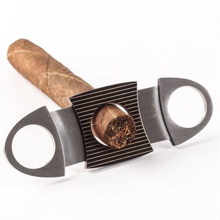 (ลายน้ำตาล) ที่ตัดซิการ์ คัตเตอร์สองตัดใบมีดสแตนเลสสตีล Gadget Zigarre Knife Smoking Accessories รุ่น J1022(ส่งจากไทย)