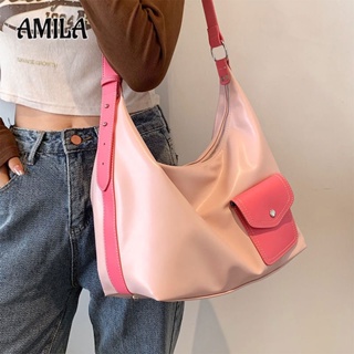 Amila กระเป๋าความจุขนาดใหญ่แบบลำลองสำหรับผู้หญิงกระเป๋าสะพายข้าง INS แบบใหม่ยอดนิยมแมทช์ลุคง่าย2022กระเป๋าทรงจีบสะพายไหล่สไตล์เกาหลี สาวร้อน