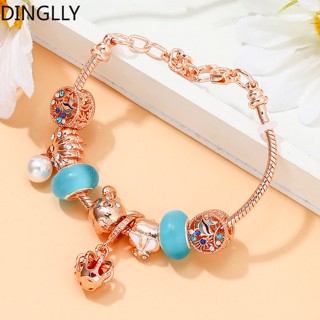 Dinglly สีแดง คริสตัล มงกุฎ เสน่ห์ สร้อยข้อมือ สําหรับผู้หญิง DIY สีโรสโกลด์ มุก เปลือกหอย จี้ ทิวทัศน์ใต้น้ํา ลูกปัด กําไลข้อมือ