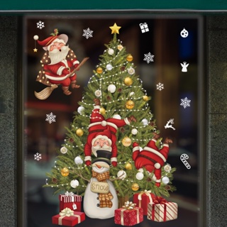 [wuxiang] สติกเกอร์ ลายซานตาคลอส กวาง เกล็ดหิมะ ของขวัญคริสต์มาส สําหรับตกแต่งผนัง กระจก หน้าต่าง