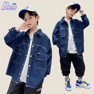 [BXPB] เสื้อแจ็กเก็ตยีน ลําลอง คอปก สไตล์เกาหลี สําหรับเด็ก อายุ 3-15 ปี